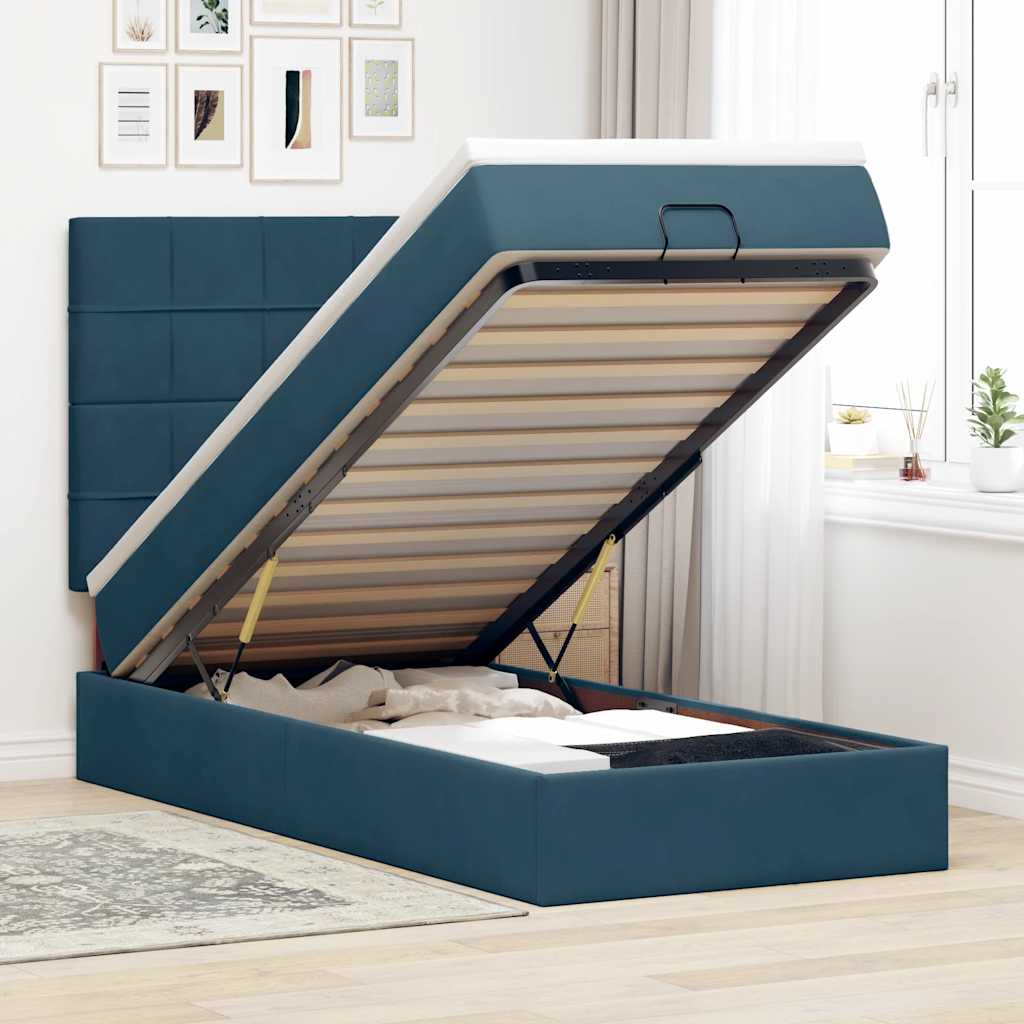 Estrutura cama otomana colchões 80x200 cm veludo azul escuro