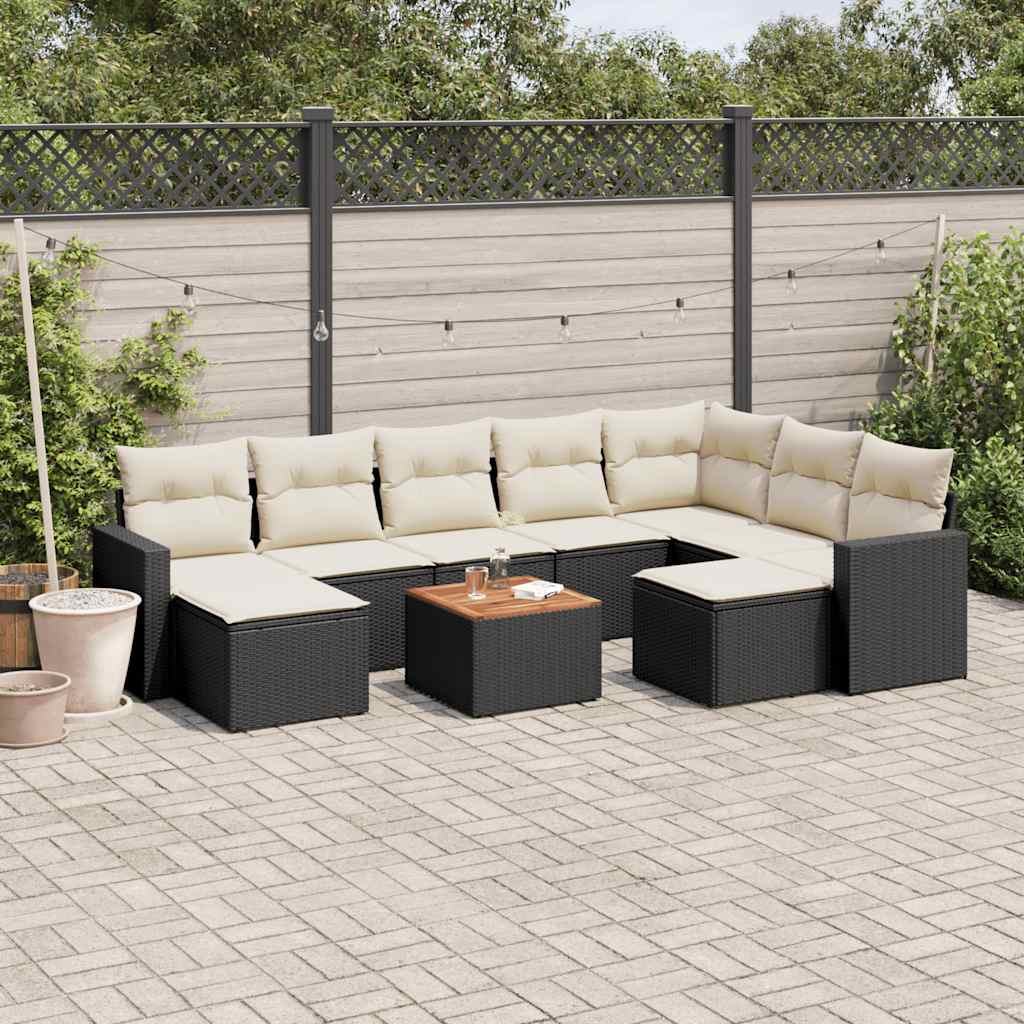 10 Pcs conjunto sofás de jardim c/ almofadões vime PE preto
