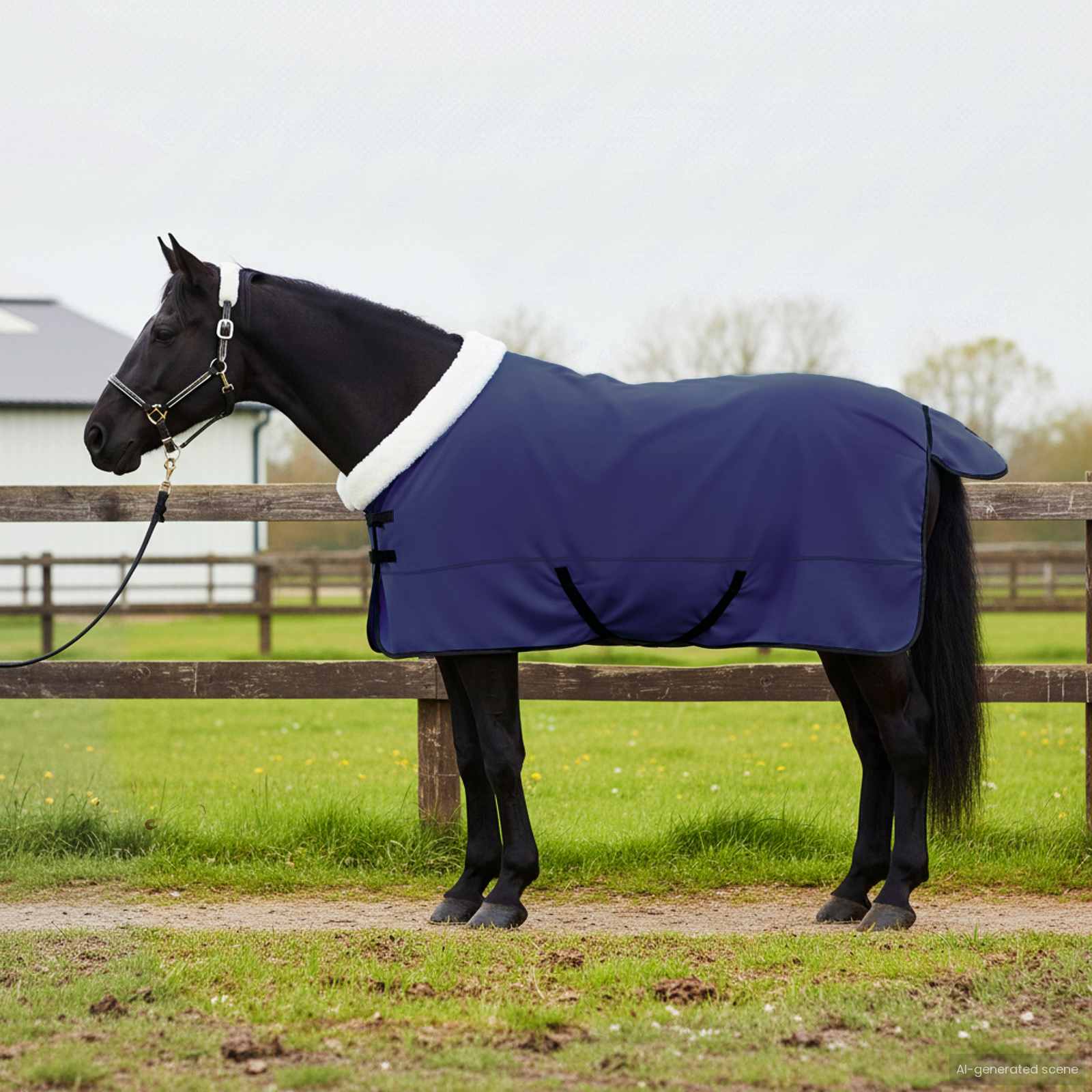 Cobertor de cavalo azul marinho 125 cm fleece polar
