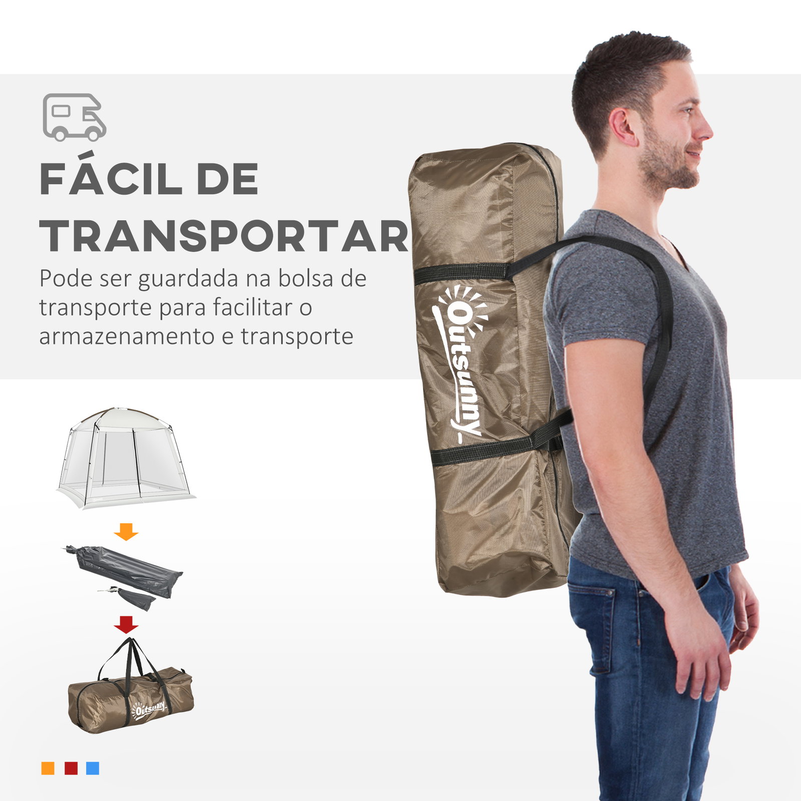 Tenda de jardim para 6-8 pessoas com 4 mosquiteiras e 2 portas proteção uv50+ inclui bolsa de transporte 3x3 m branco
