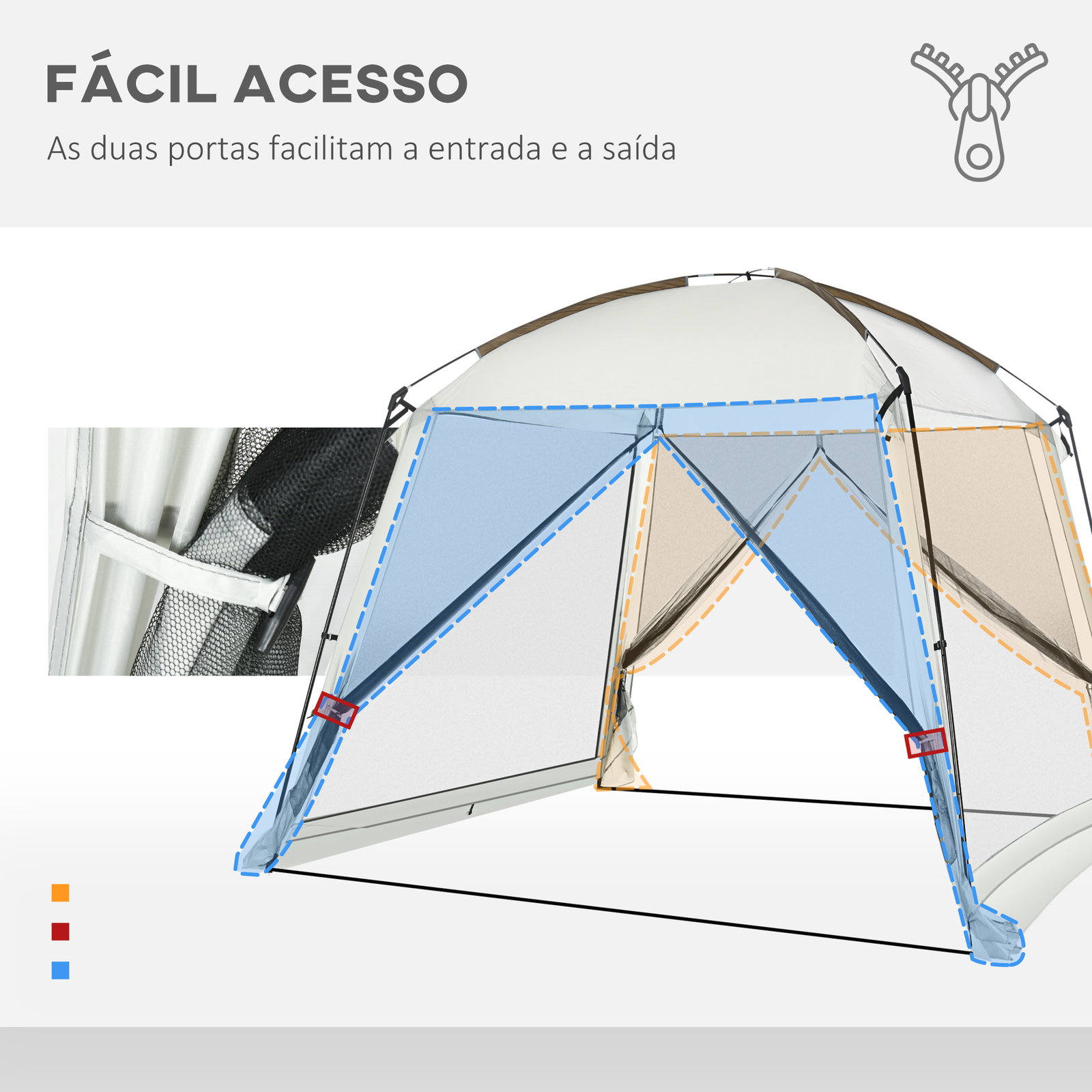 Tenda de jardim para 6-8 pessoas com 4 mosquiteiras e 2 portas proteção uv50+ inclui bolsa de transporte 3x3 m branco