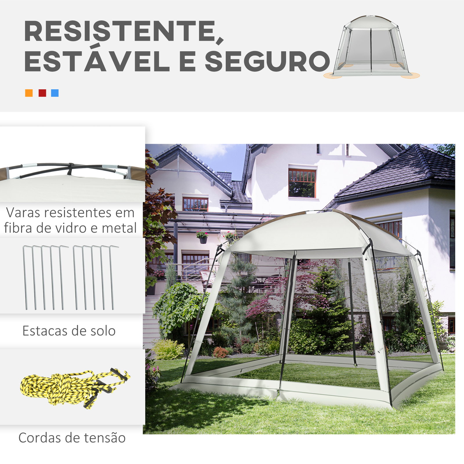 Tenda de jardim para 6-8 pessoas com 4 mosquiteiras e 2 portas proteção uv50+ inclui bolsa de transporte 3x3 m branco