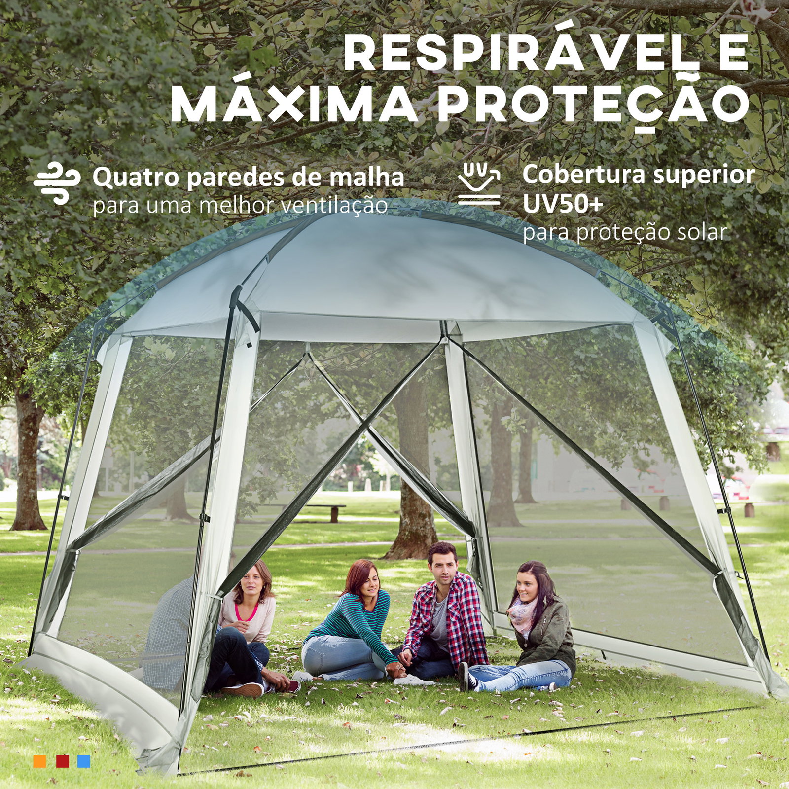 Tenda de jardim para 6-8 pessoas com 4 mosquiteiras e 2 portas proteção uv50+ inclui bolsa de transporte 3x3 m branco