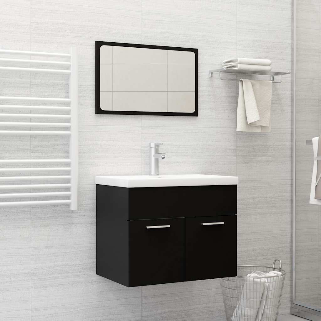 2 Pcs conjunto de móveis de casa de banho contraplacado preto