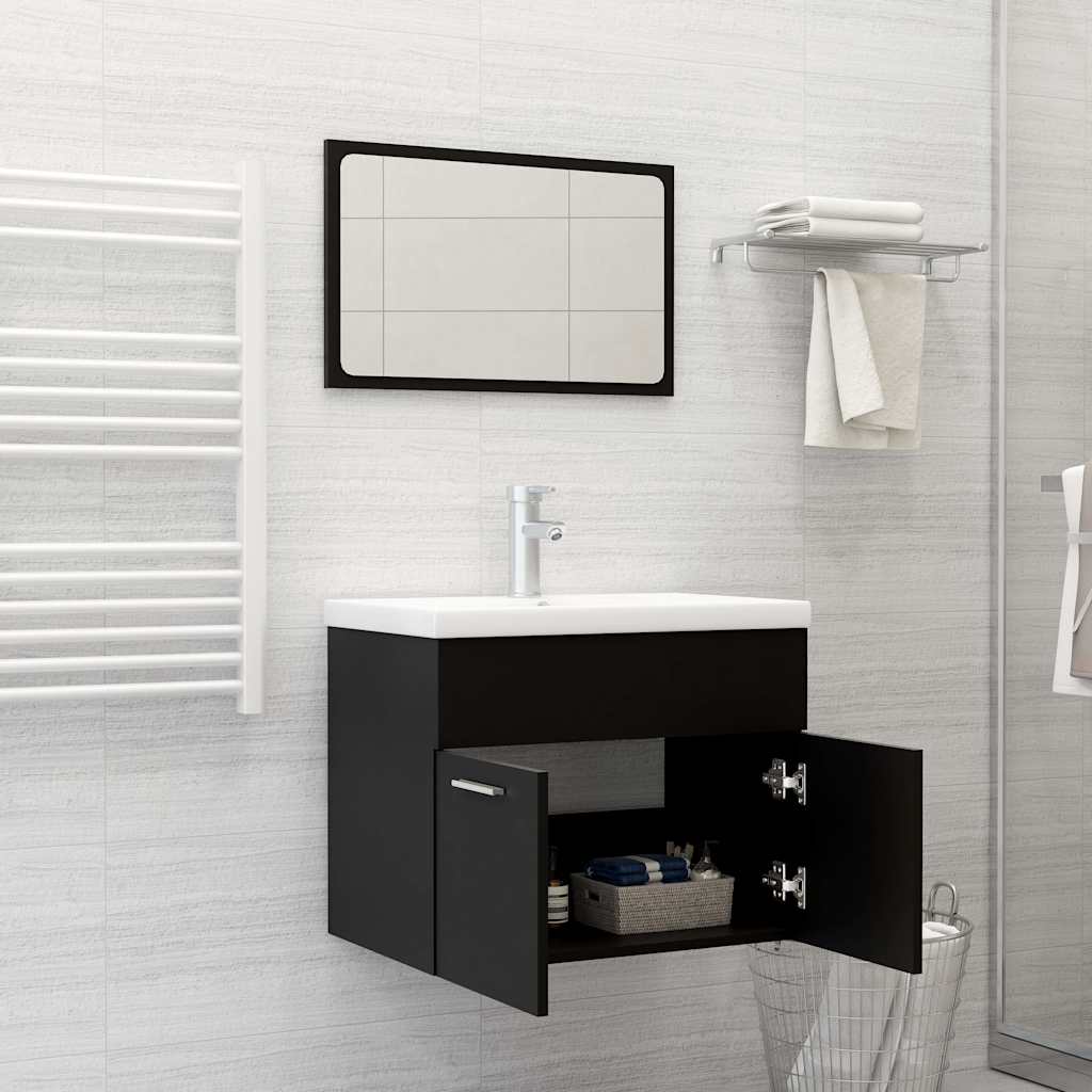 2 Pcs conjunto de móveis de casa de banho contraplacado preto