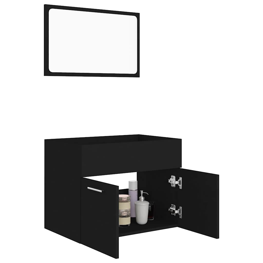 2 Pcs conjunto de móveis de casa de banho contraplacado preto