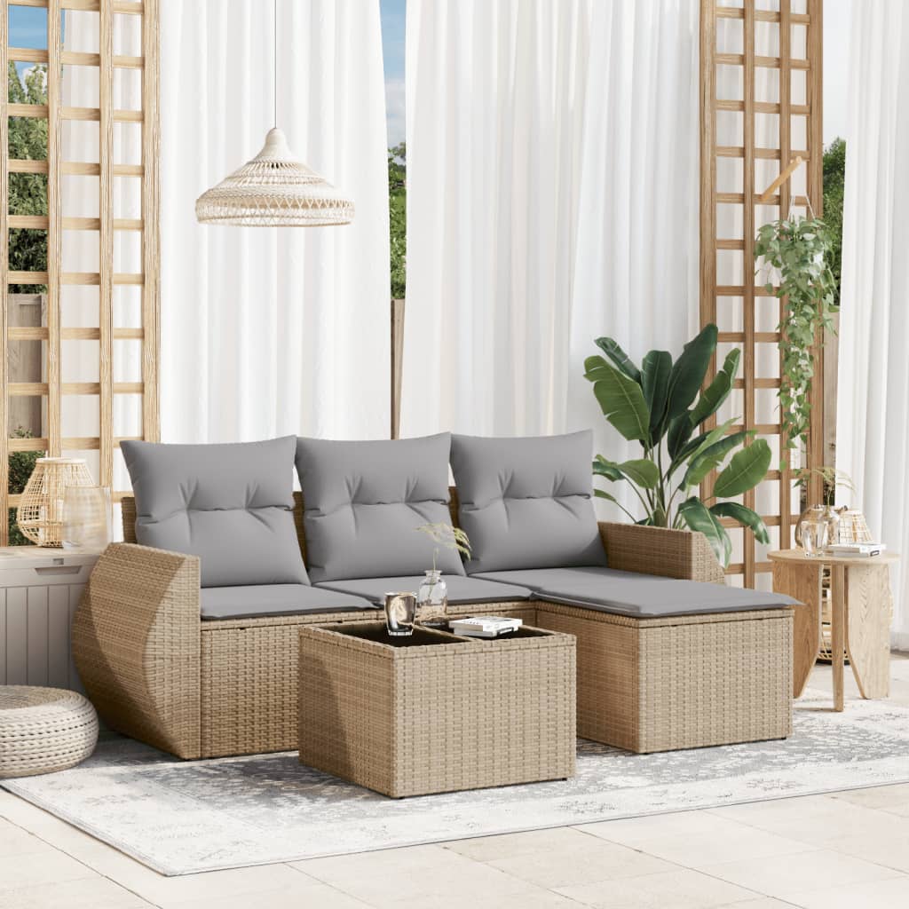 5 Pcs conjunto de sofás p/ jardim com almofadões vime PE bege