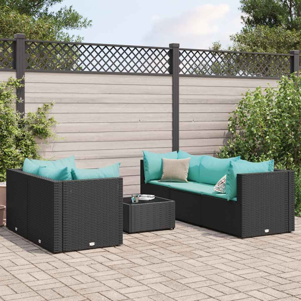 6 Pcs conjunto lounge de jardim c/ almofadões vime PE preto