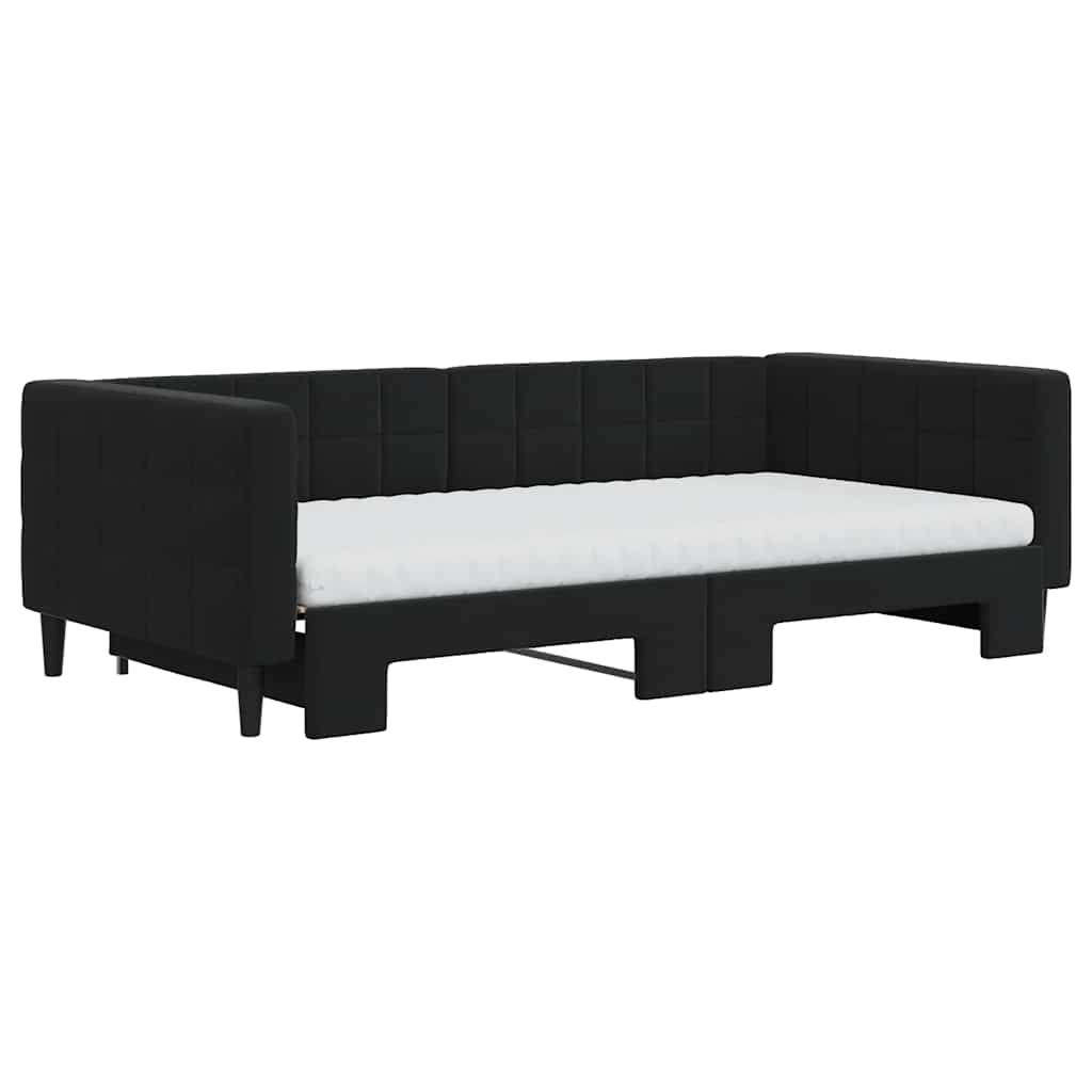Sofá-cama com gavetão e colchões 100x200 cm veludo preto