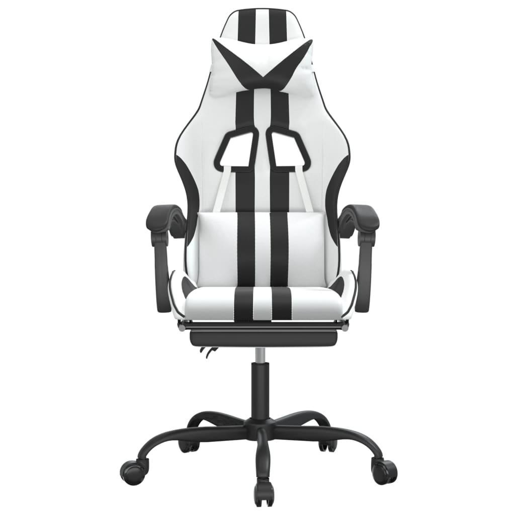 Cadeira gaming c/ apoio p/ pés couro artificial preto e branco