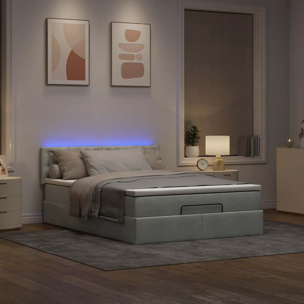 Estrutura de cama otomana com colchão 140x190 cm cinzento claro