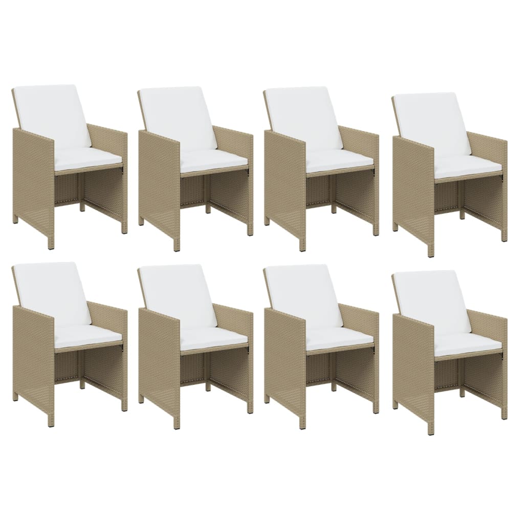 9 Pcs conjunto de jantar p/ jardim com almofadões vime PE bege