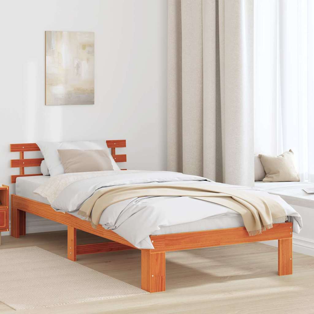 Estrutura da cama com cabeceira marrom cera 100 x 200 cm