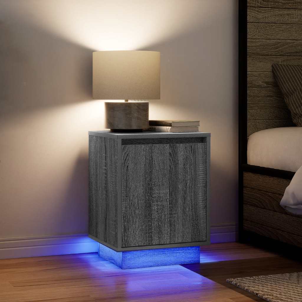 Mesas cabeceira c/ luzes LED 2 pcs 38x34x50 cm cinzento-sonoma