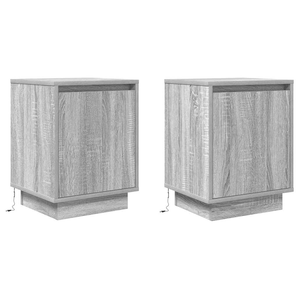 Mesas cabeceira c/ luzes LED 2 pcs 38x34x50 cm cinzento-sonoma