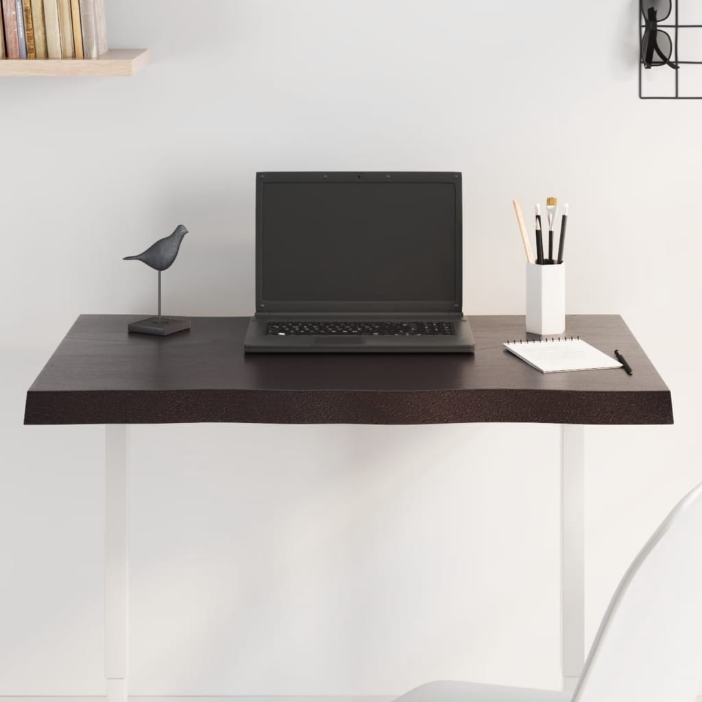 Tampo de mesa com bordas vivas maciço tratado castanho-escuro