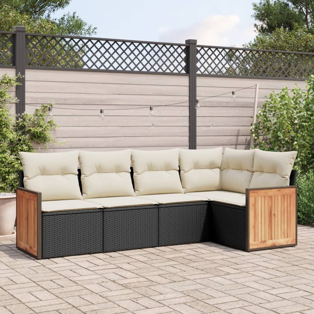 5 Pcs conjunto sofás de jardim com almofadões vime PE preto