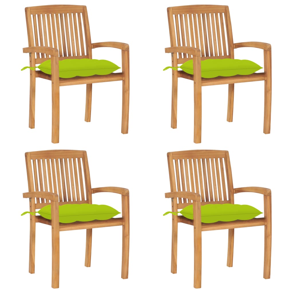 Cadeiras de jardim empiháveis c/ almofadões 4 pcs teca maciça
