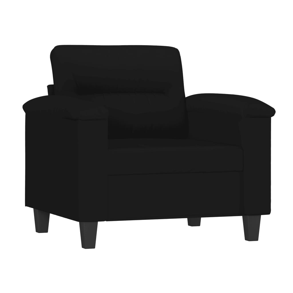 3 Pcs conjunto sofás c/ almofadas tecido de microfibra preto