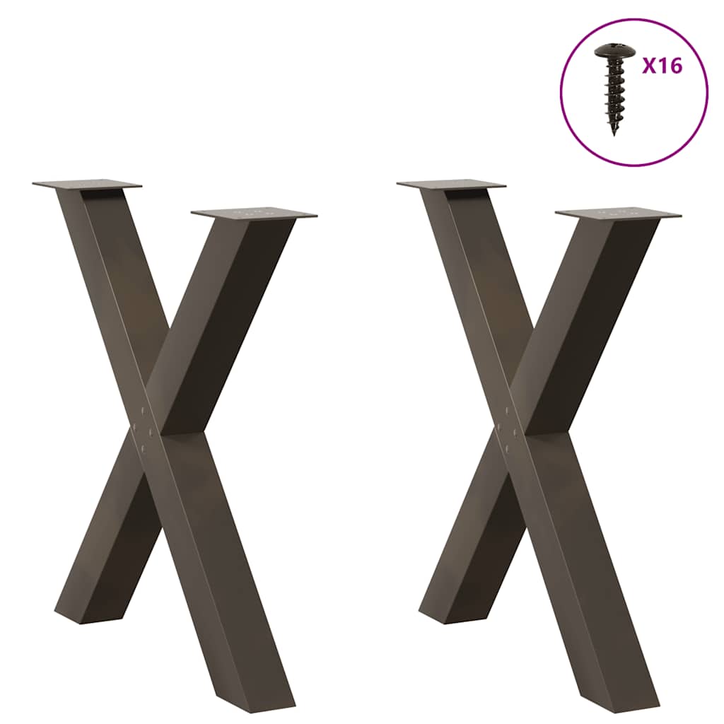 Pés para mesa de jantar em formato de x, 2 peças, aço natural, 80x(72-73) cm, aço