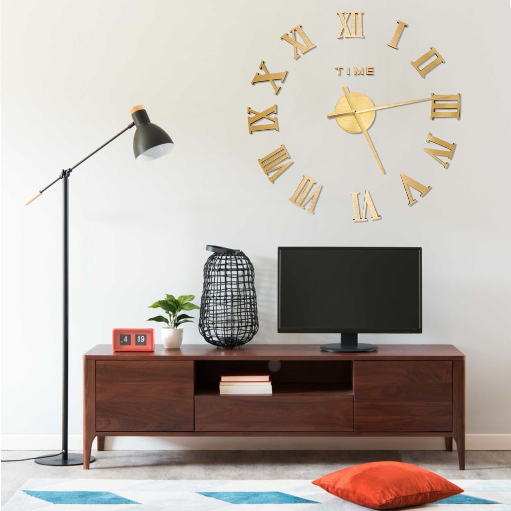 Relógio de parede 3d com design moderno 100 cm xxl dourado