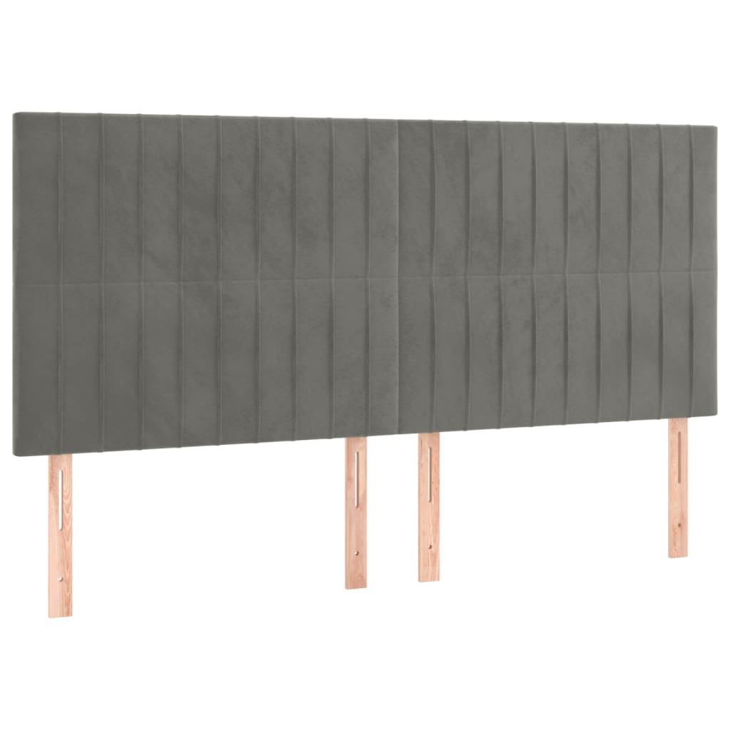 Cabeceira cama c/ luzes LED veludo 200x5x118/128cm cinza-claro