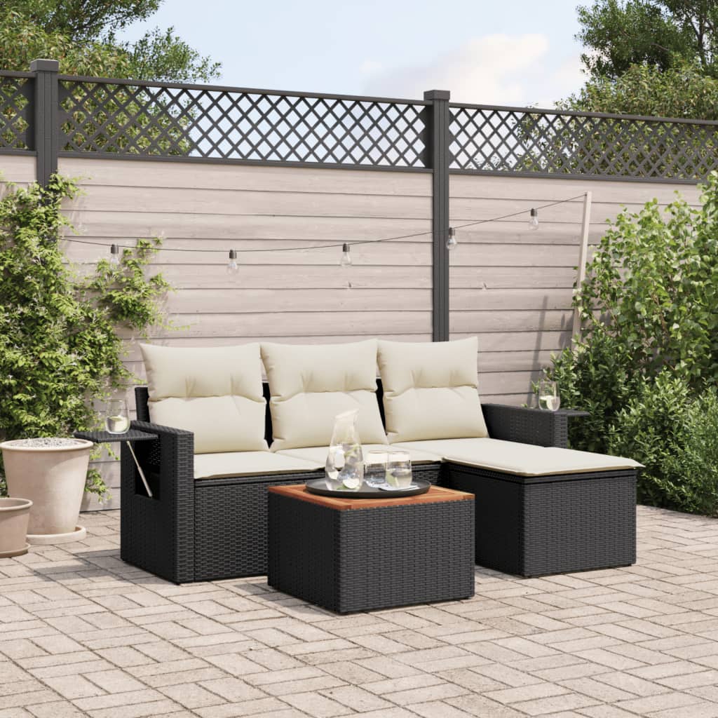 5 Pcs conjunto sofás de jardim com almofadões vime PE preto