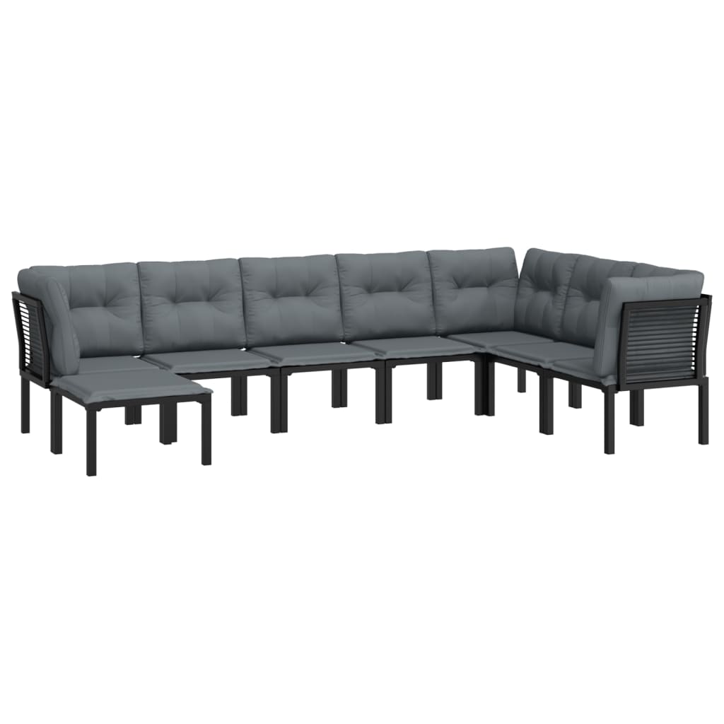 8 Pcs conjunto lounge de jardim vime PE preto e cinzento