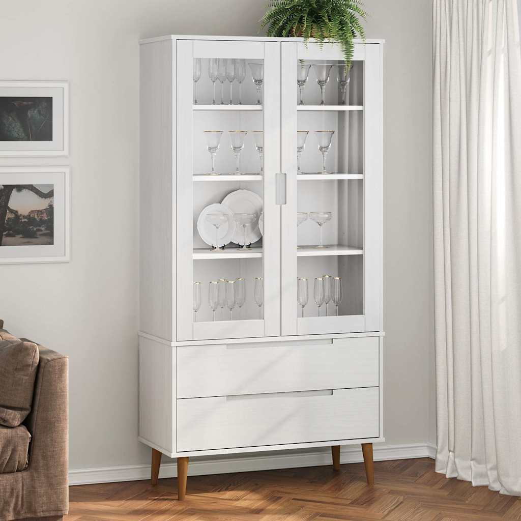 Vitrina molde 90x35x175 cm pinho maciço branco