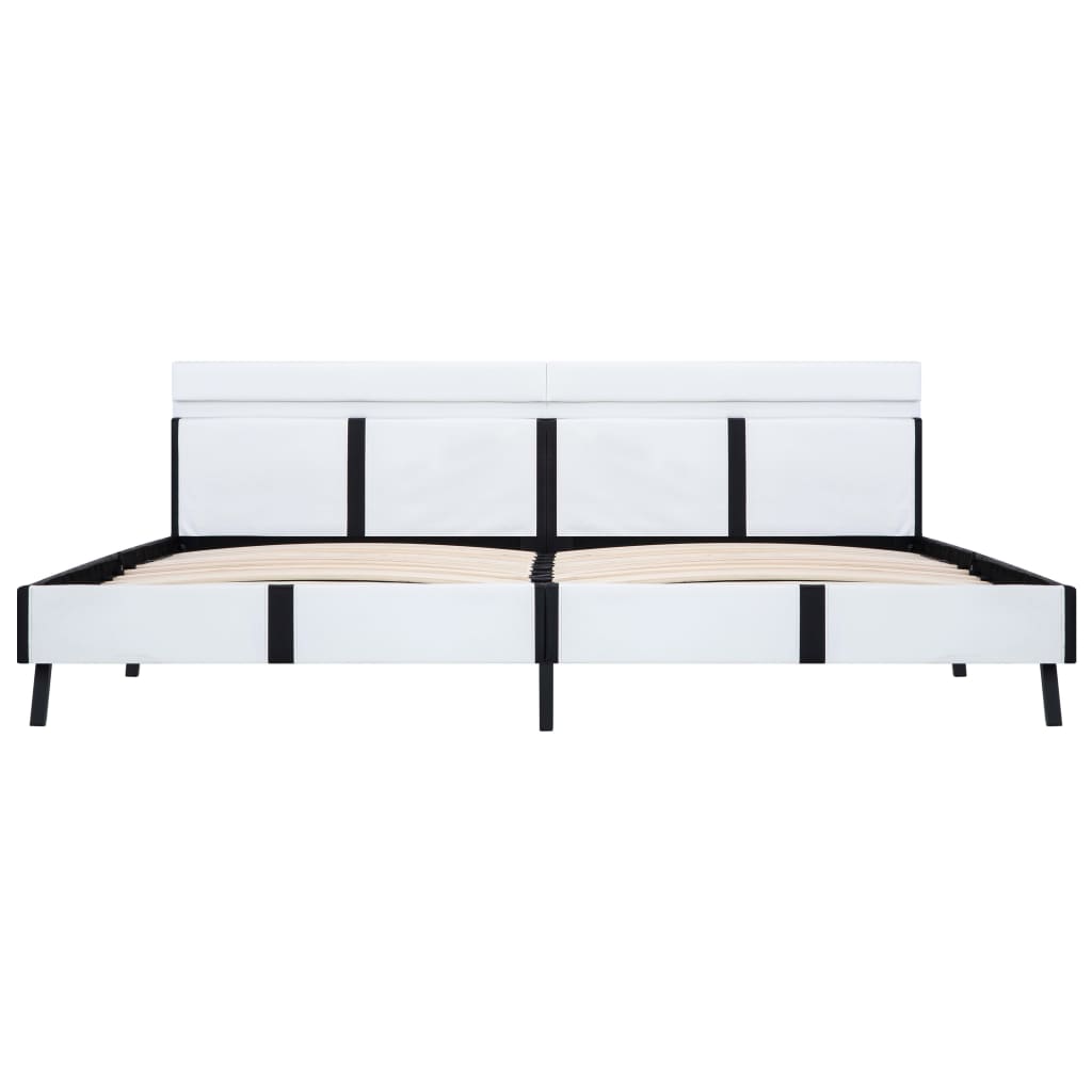 Estrutura de cama c/ LED couro artificial 180x200 cm branco