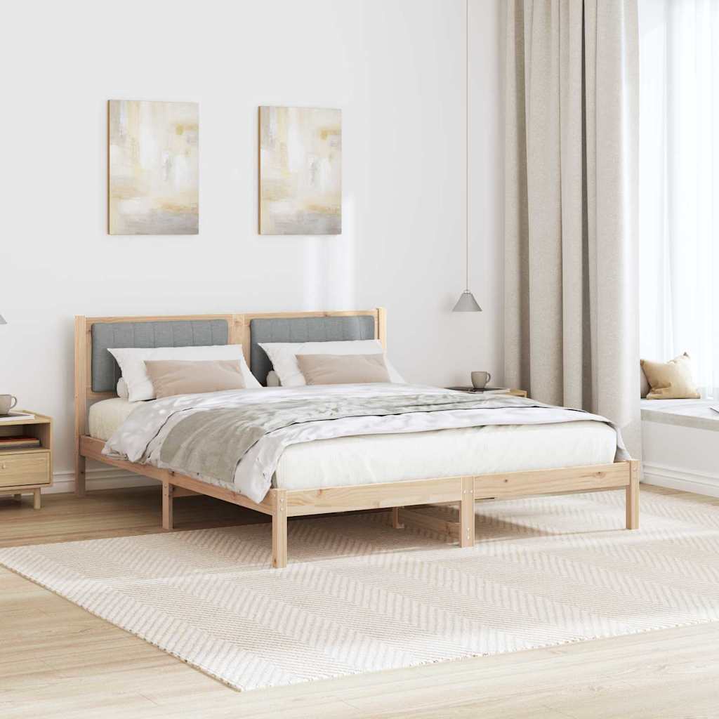 Estrutura de cama com cabeceira estofada cinzento-claro