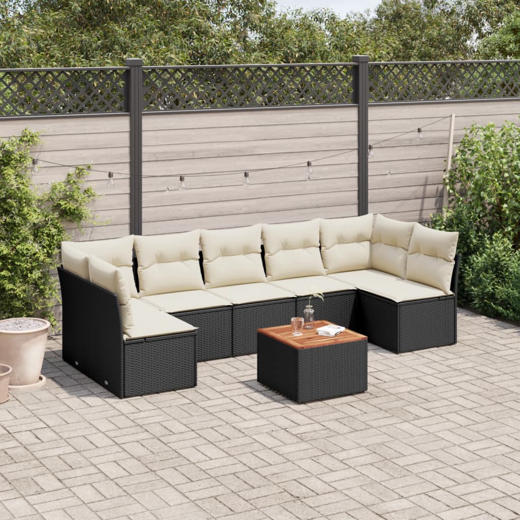 8 Pcs conjunto sofás de jardim com almofadões vime PE preto