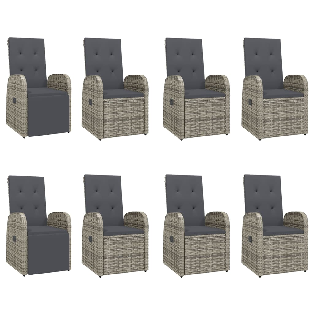 9 Pcs conjunto de jantar p/ jardim c/ almofadões vime PE cinza