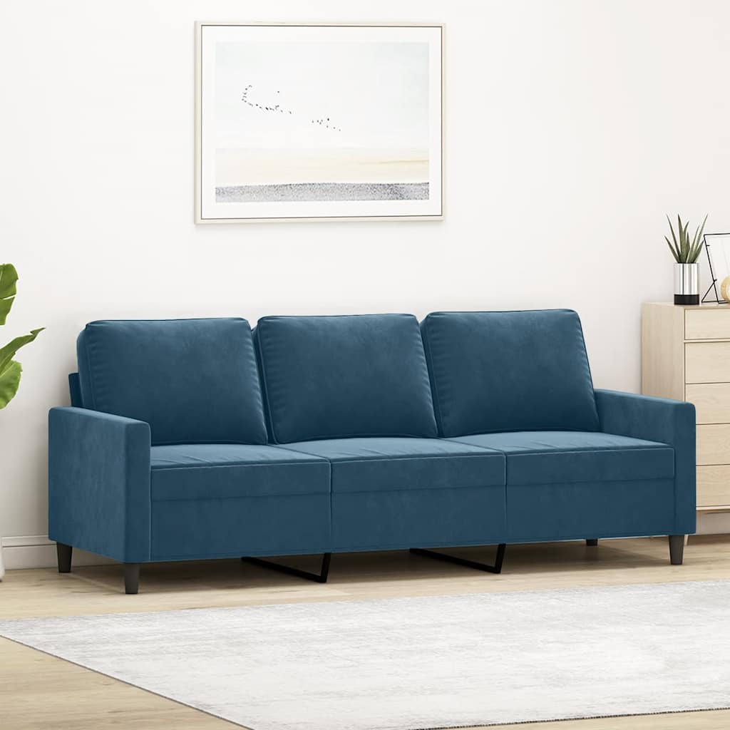 Sofá de 3 lugares 180 cm veludo azul