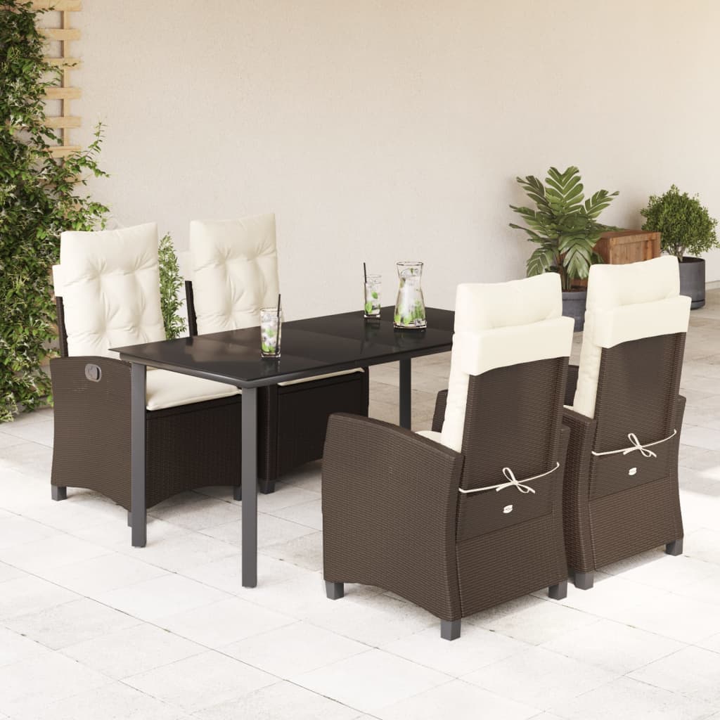 5 Pcs conjunto jantar p/ jardim c/ almofadões vime PE castanho