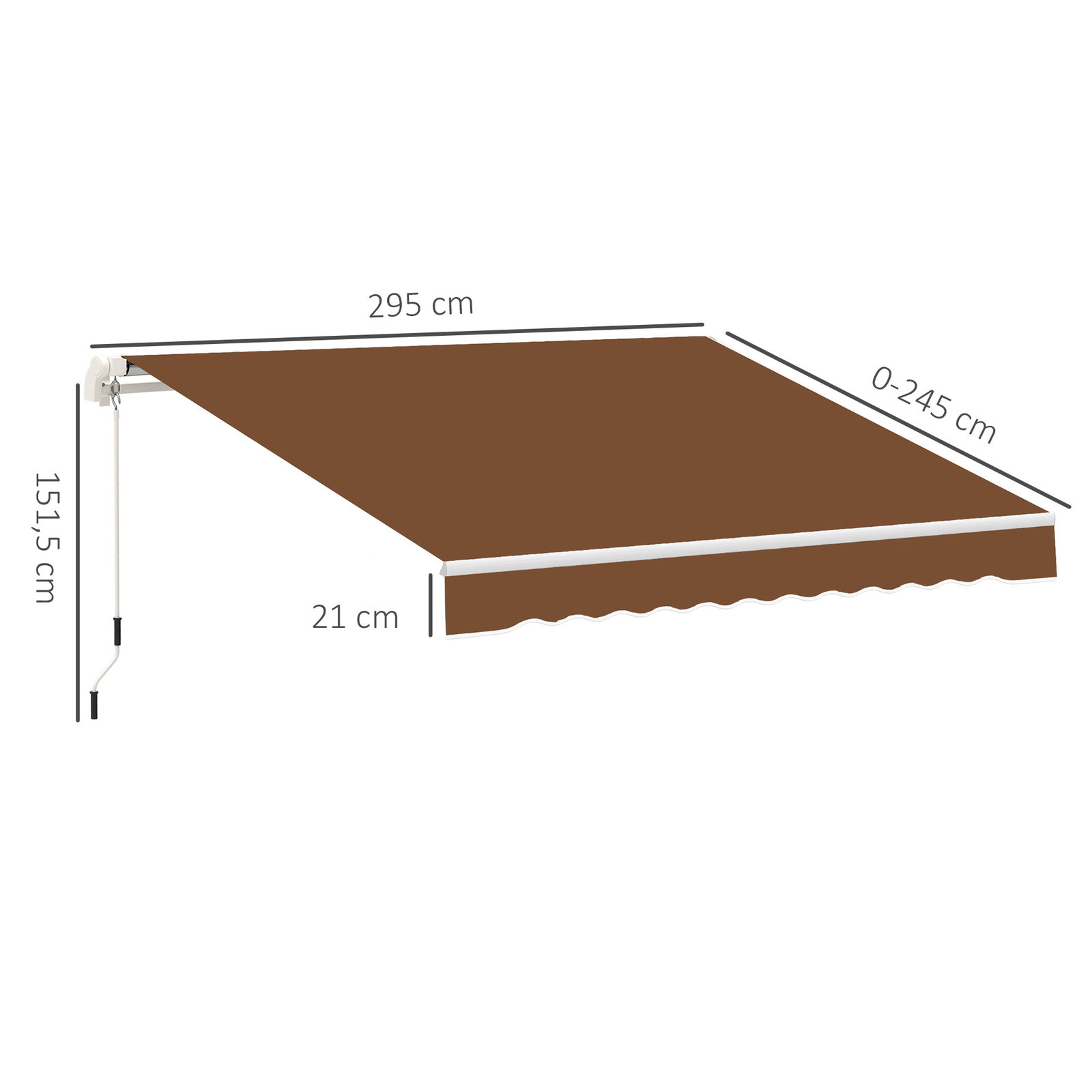 Toldo Manual Retrátil com Manivela 295x245cm Toldo Enrolável para Janela Portas Balcão Terraço Exterior Café