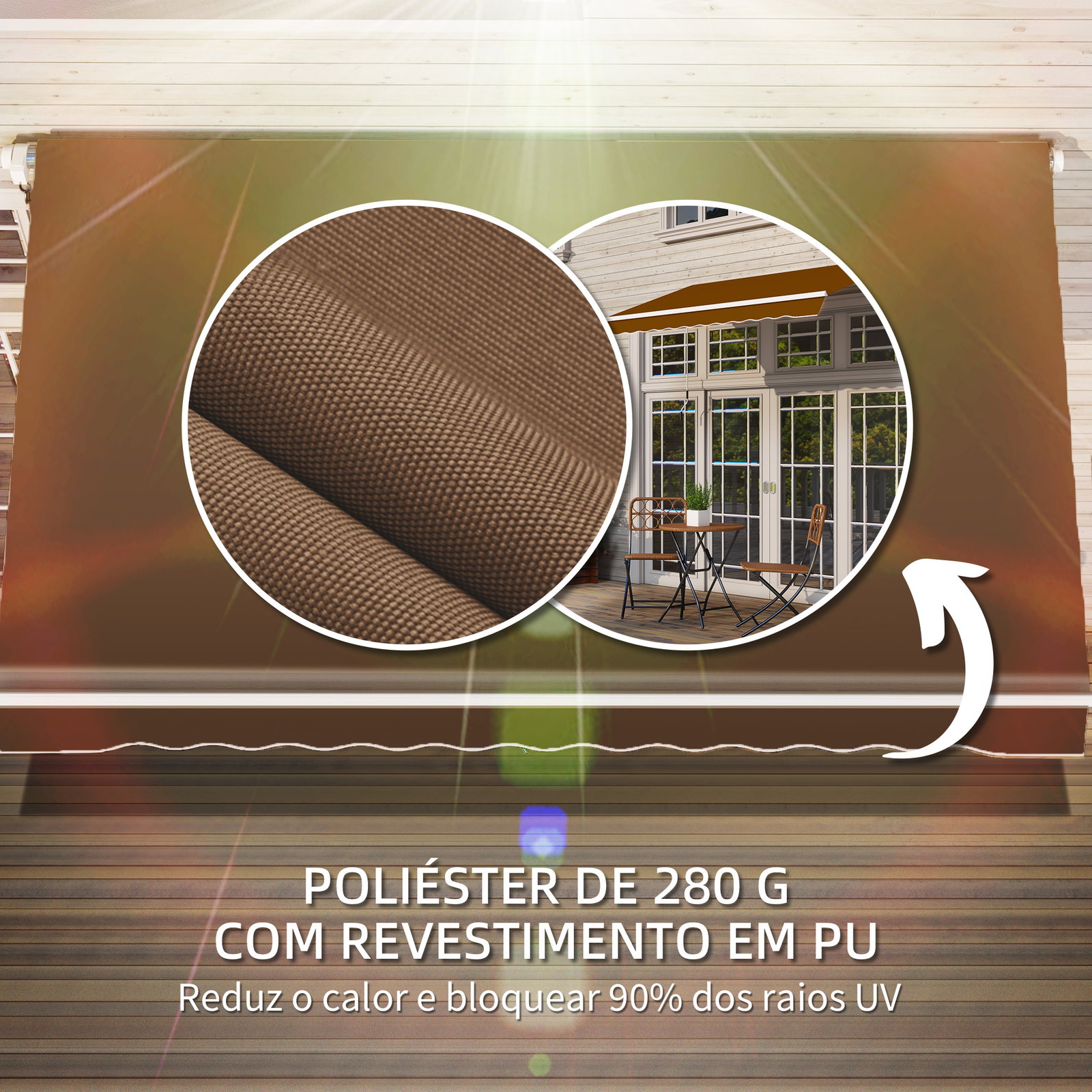 Toldo Manual Retrátil com Manivela 295x245cm Toldo Enrolável para Janela Portas Balcão Terraço Exterior Café