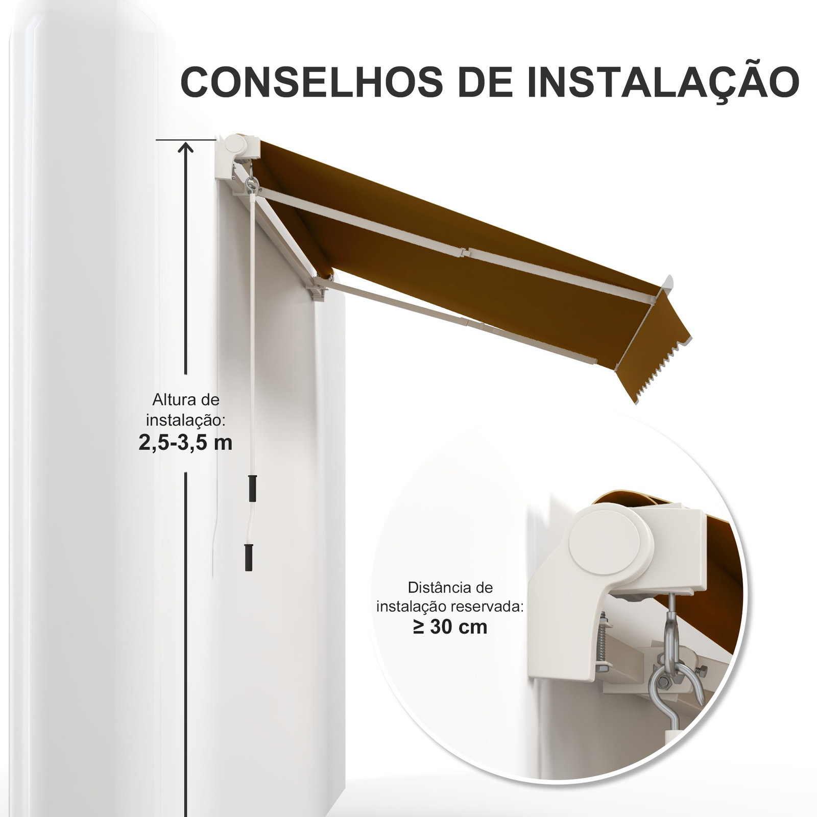 Toldo Manual Retrátil com Manivela 295x245cm Toldo Enrolável para Janela Portas Balcão Terraço Exterior Café