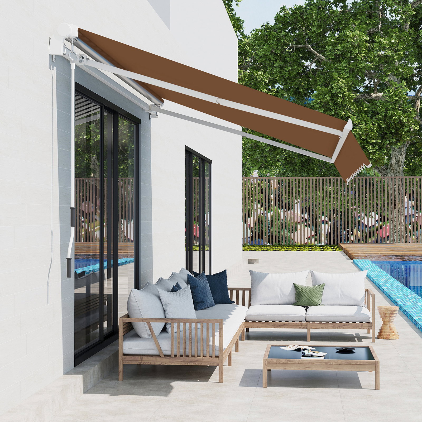 Toldo Manual Retrátil com Manivela 295x245cm Toldo Enrolável para Janela Portas Balcão Terraço Exterior Café