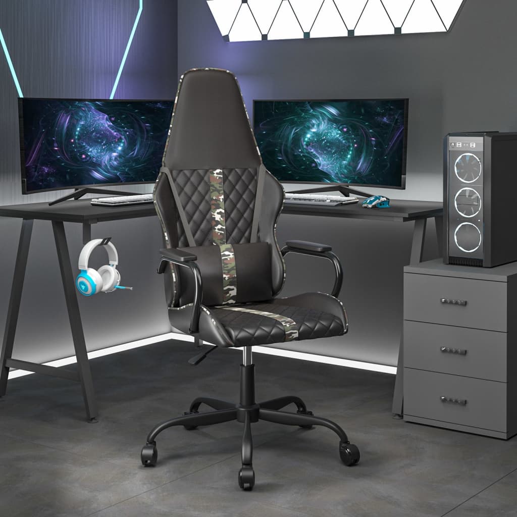 Cadeira gaming couro artificial preto e camuflado