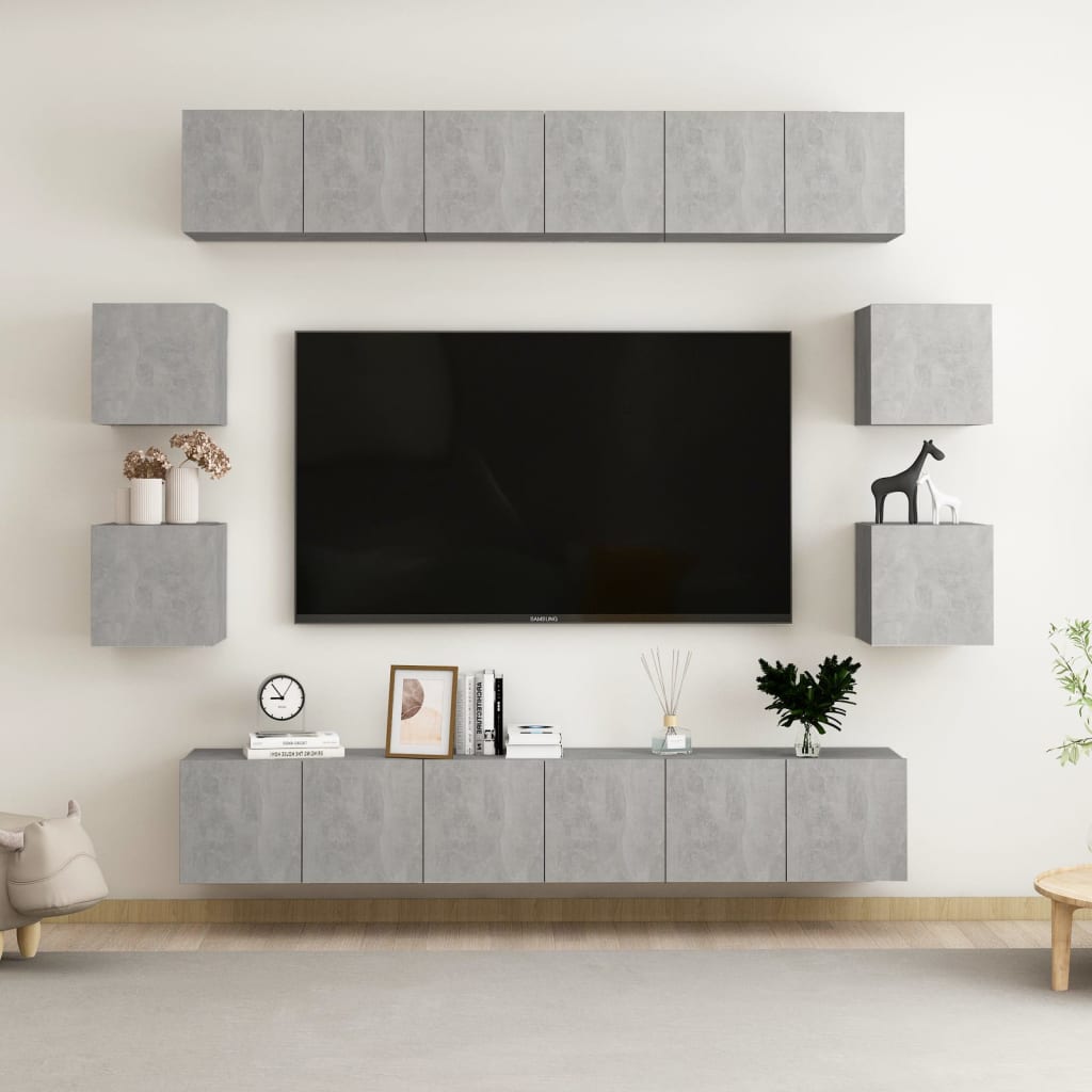 10 Pcs conjunto de móveis de TV contraplacado cinzento cimento