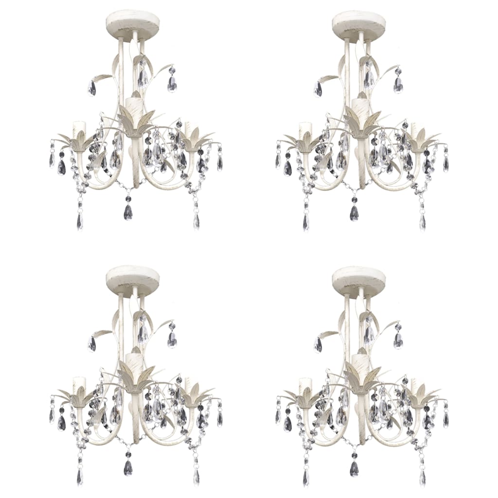 Lustres de teto com contas de cristal 4 pcs branco elegante