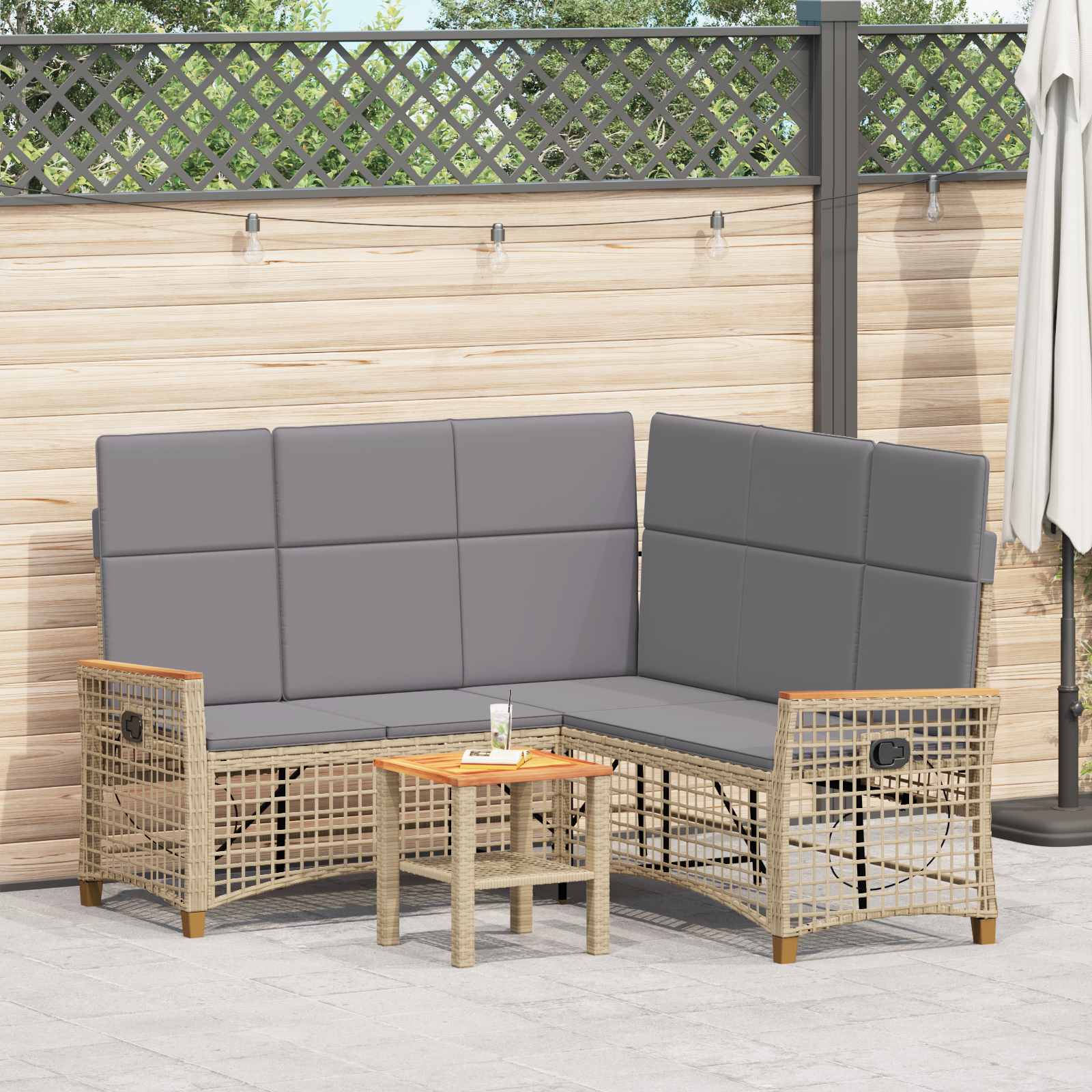 Conjunto de sofá reclinado para jardim bege e cinza claro