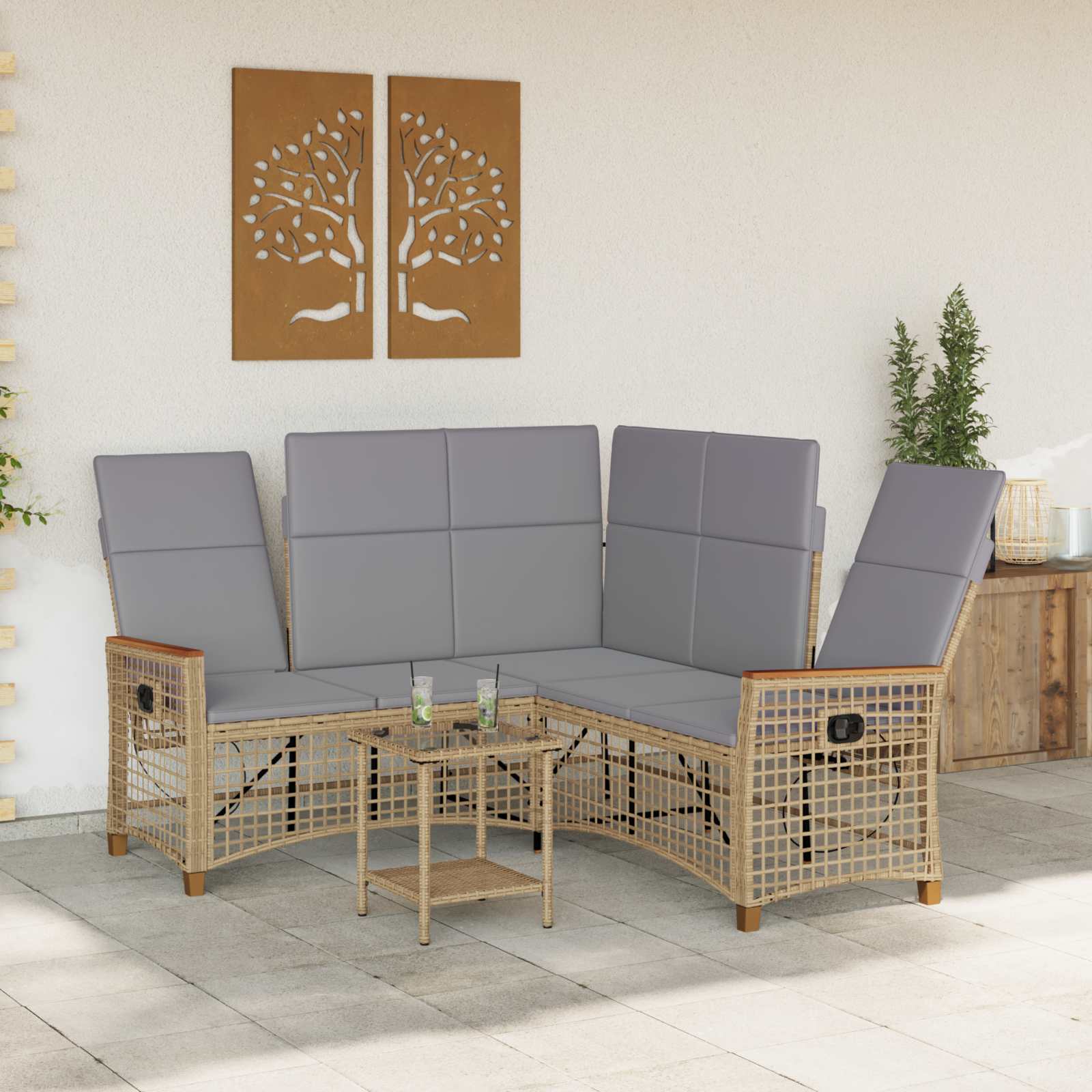 Conjunto de sofá reclinado para jardim bege e cinza claro