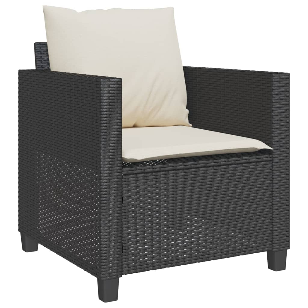 3 Pcs conjunto de bistrô com almofadões vime PE preto