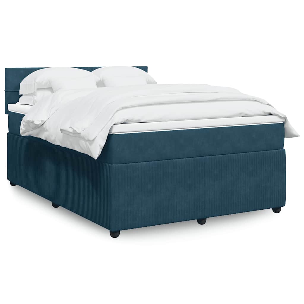 Cama boxspring com colchão 140x190 cm veludo azul