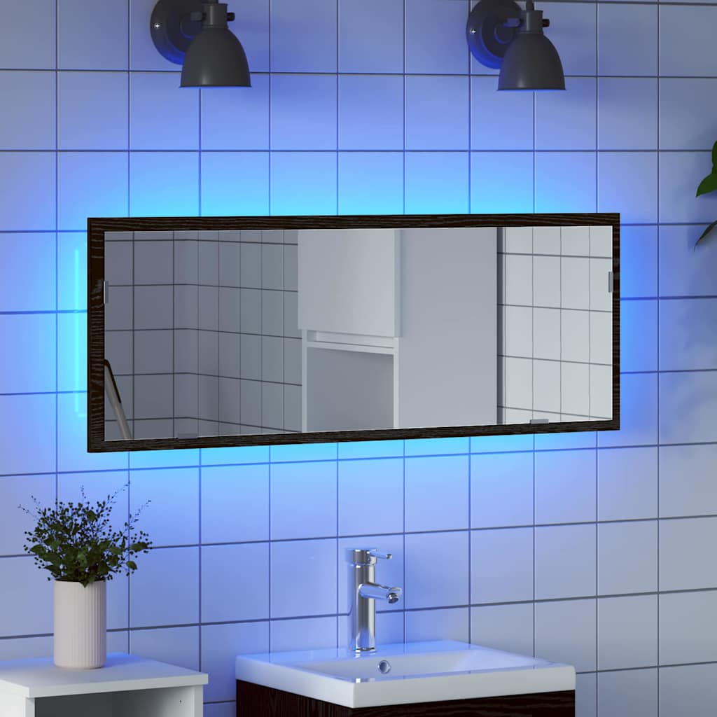 Espelho de banheiro LED carvalho preto 100 x 8,5 x 37 cm vidro