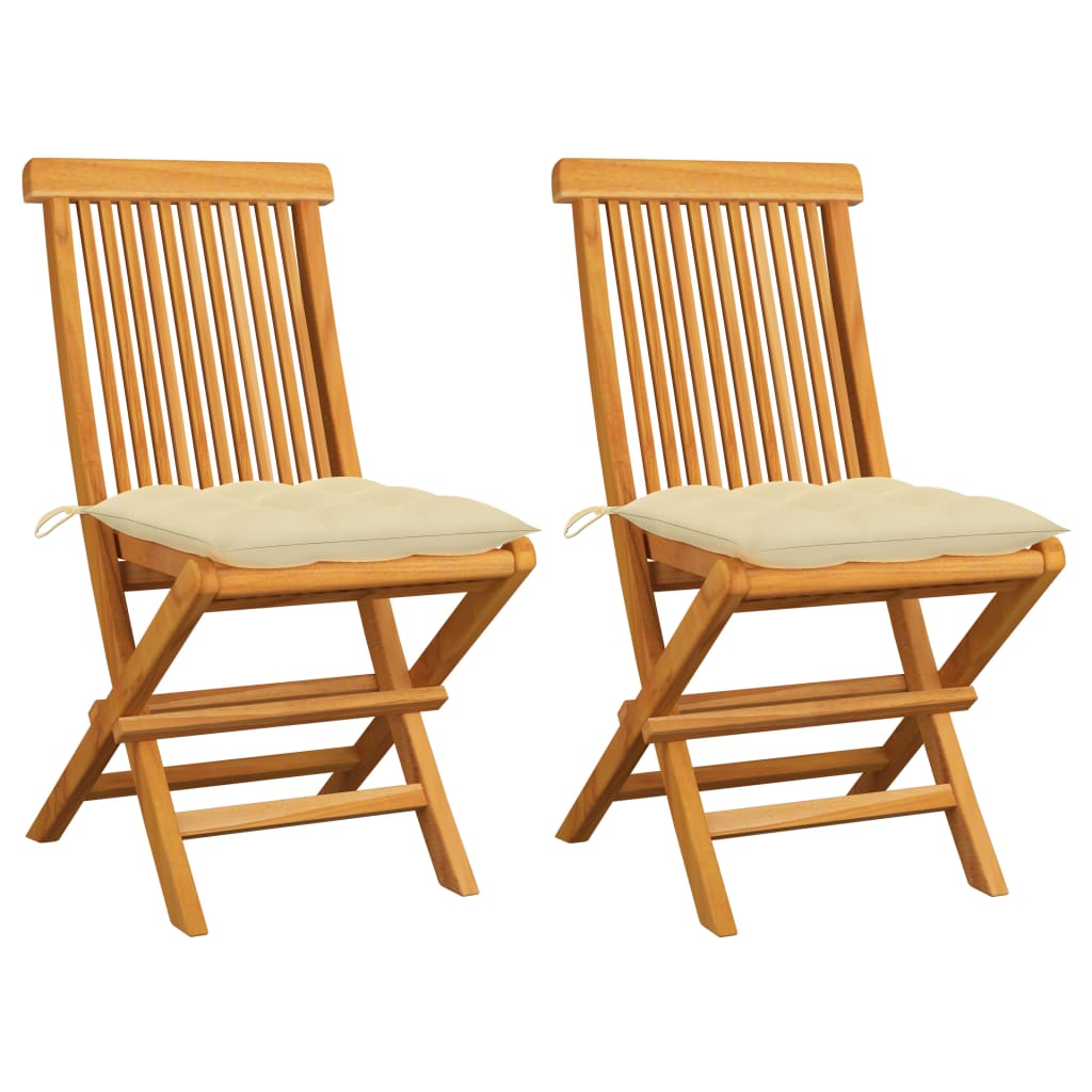 Cadeiras de jardim c/ almofadões branco nata 2 pcs teca maciça