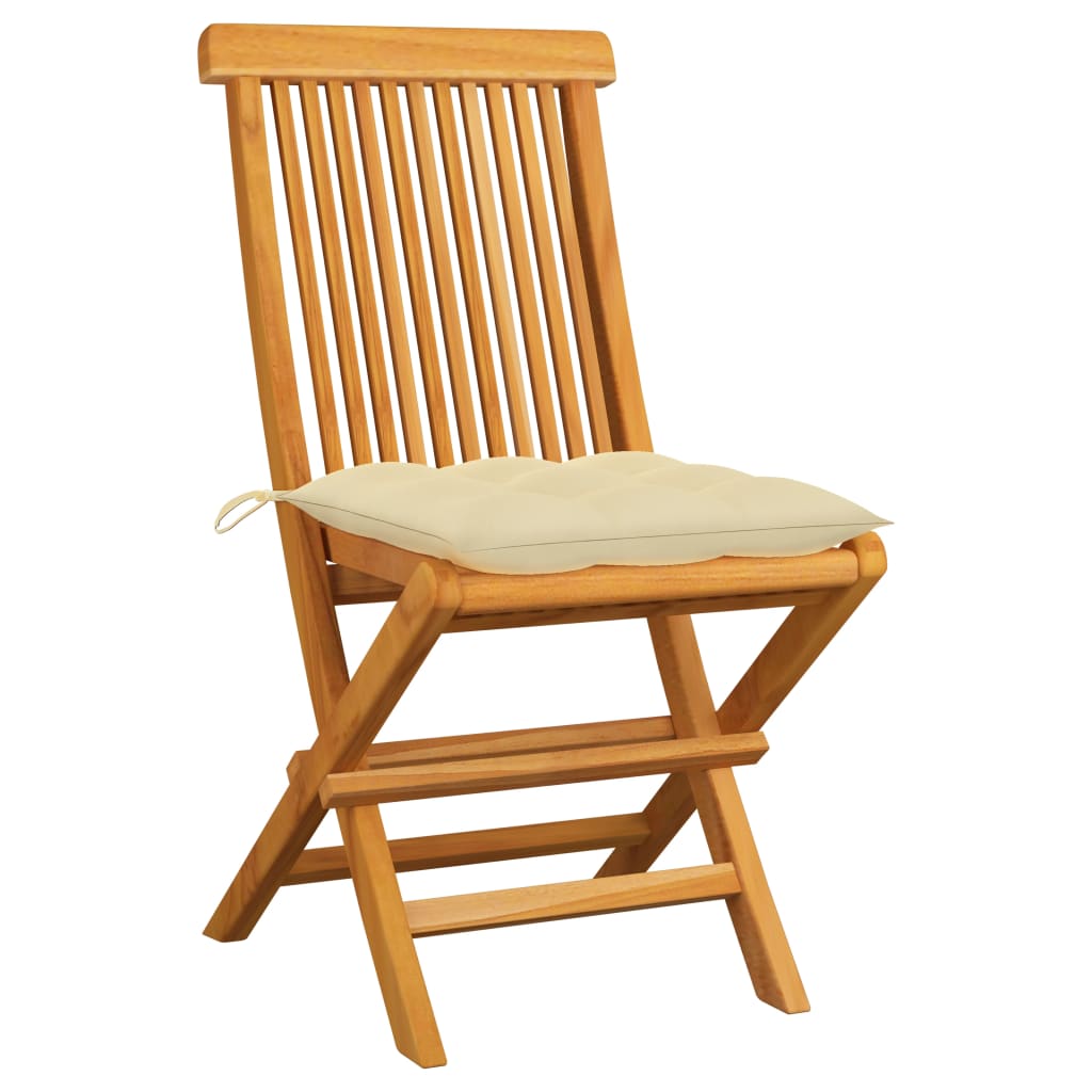 Cadeiras de jardim c/ almofadões branco nata 2 pcs teca maciça
