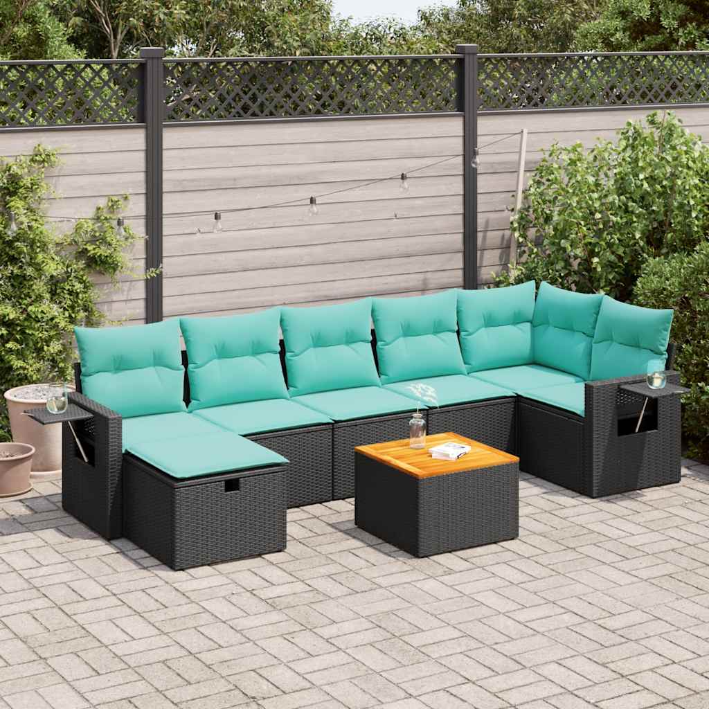 8 Pcs conjunto sofás de jardim com almofadões vime PE preto